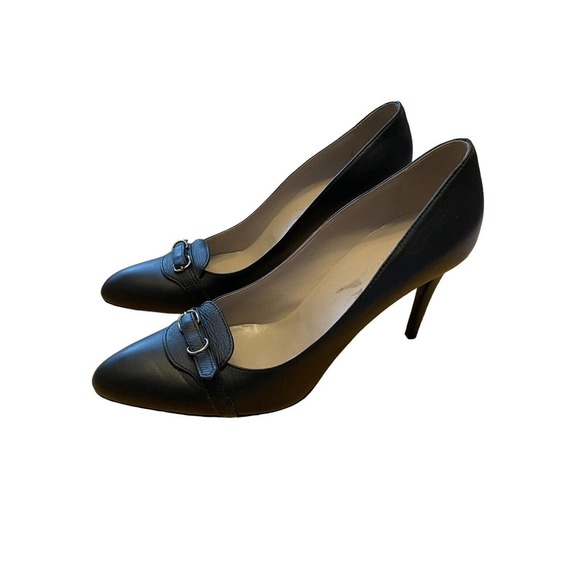 BALENCIAGA Paris Black Leather Stiletto Knife Heels Pumps EU 41 Buckle Point Toe - Picture 1 of 9